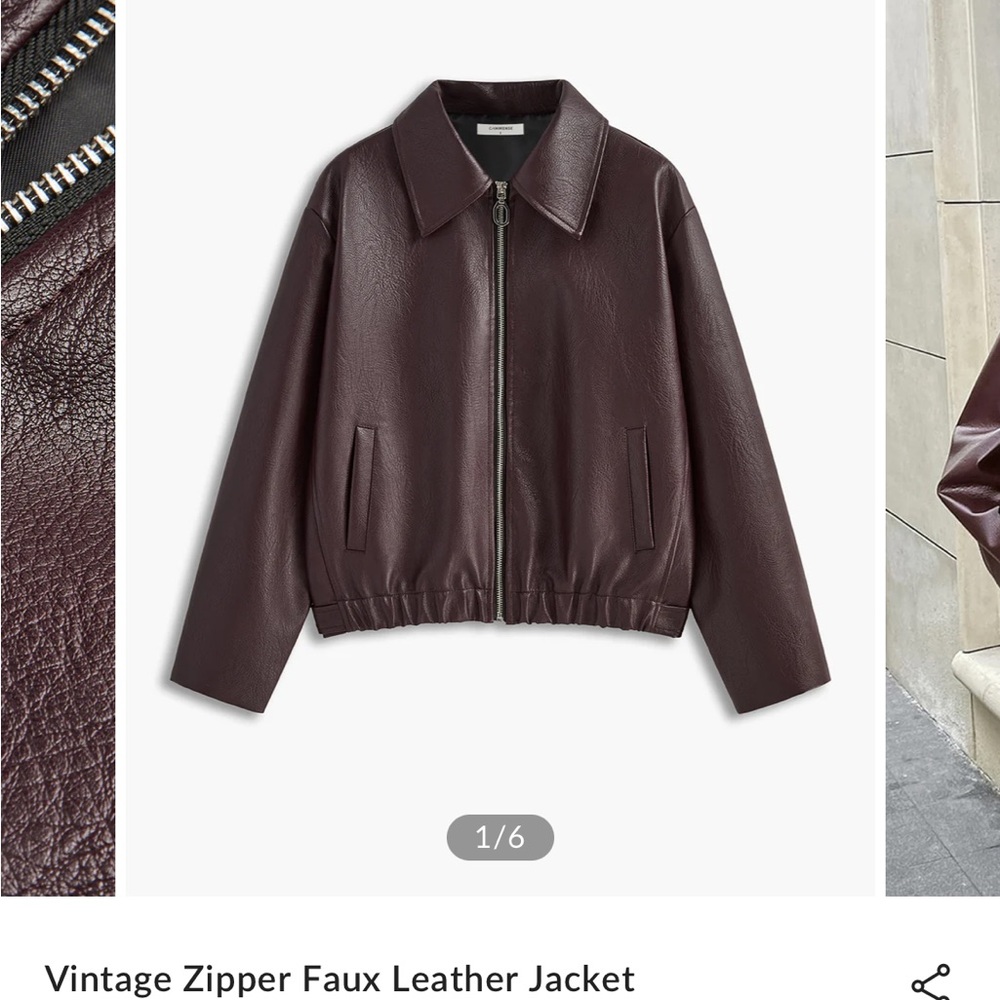 Vintage Zipper Faux Leather Jacket size XS Burgundy